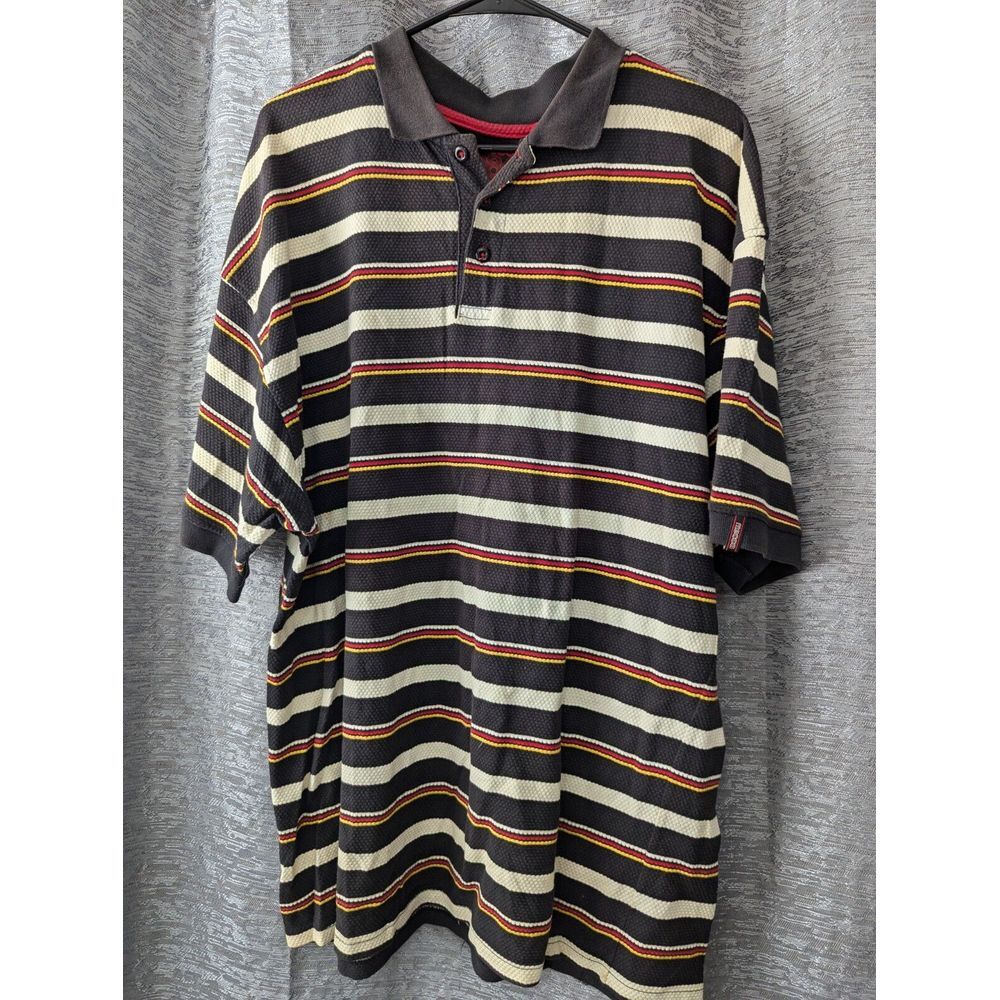 Vintage MECCA Polo Shirt Mens Large Striped Short Sleeve Cotton Hip Hop‎